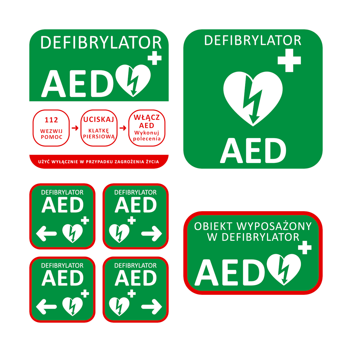 zestaw tablic informacyjnych aed 7 sztuk