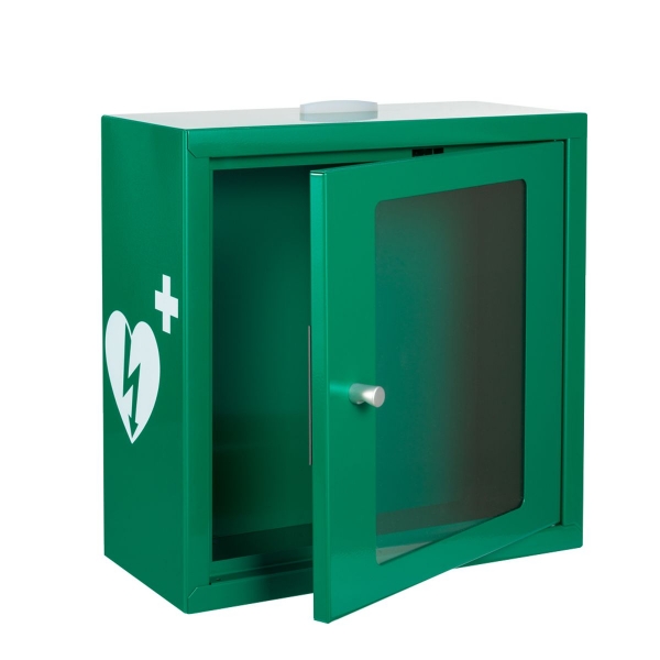 mala zielona szafka aed asb2020 kompaktowa metalowa z zamkiem magnetycznym alarmem led green white 30x30x13