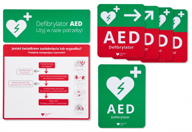 zestaw tablic informacyjno kierunkowych aed