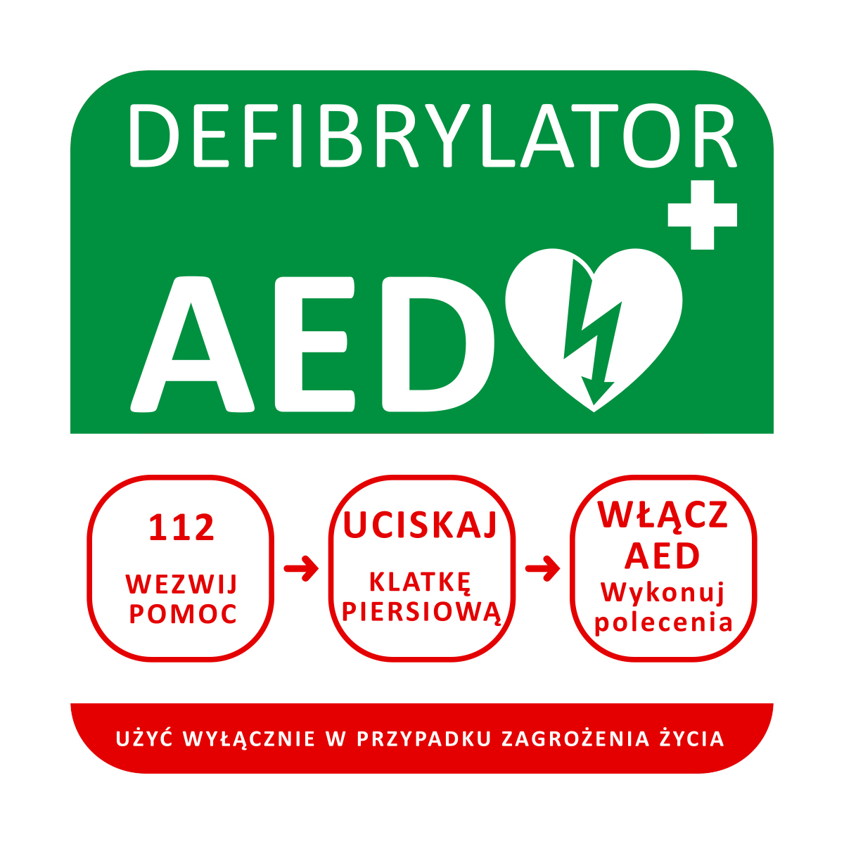 tablica informacyjna aed schemat postępowania 30 x 30 cm